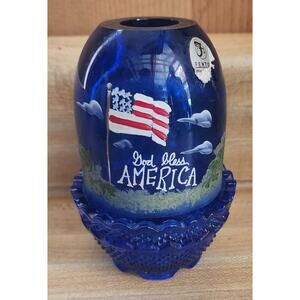 Fenton "God Bless America" Stars & Stripes Cobalt Blue Fairy Lamp